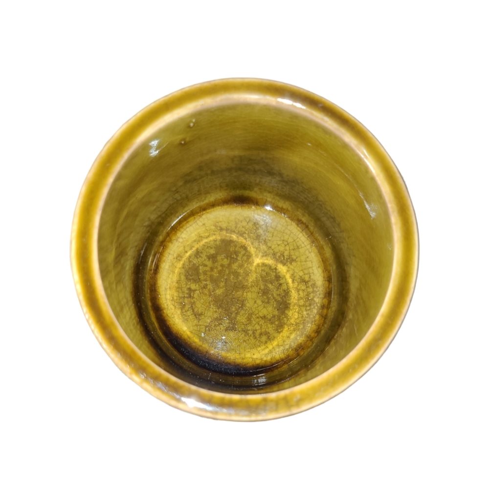 VINTAGE JAXTON JAPANESE POTTERY CRACKLED GLAZED OLIVE GREEN SIGNED - Picture 4 of 8